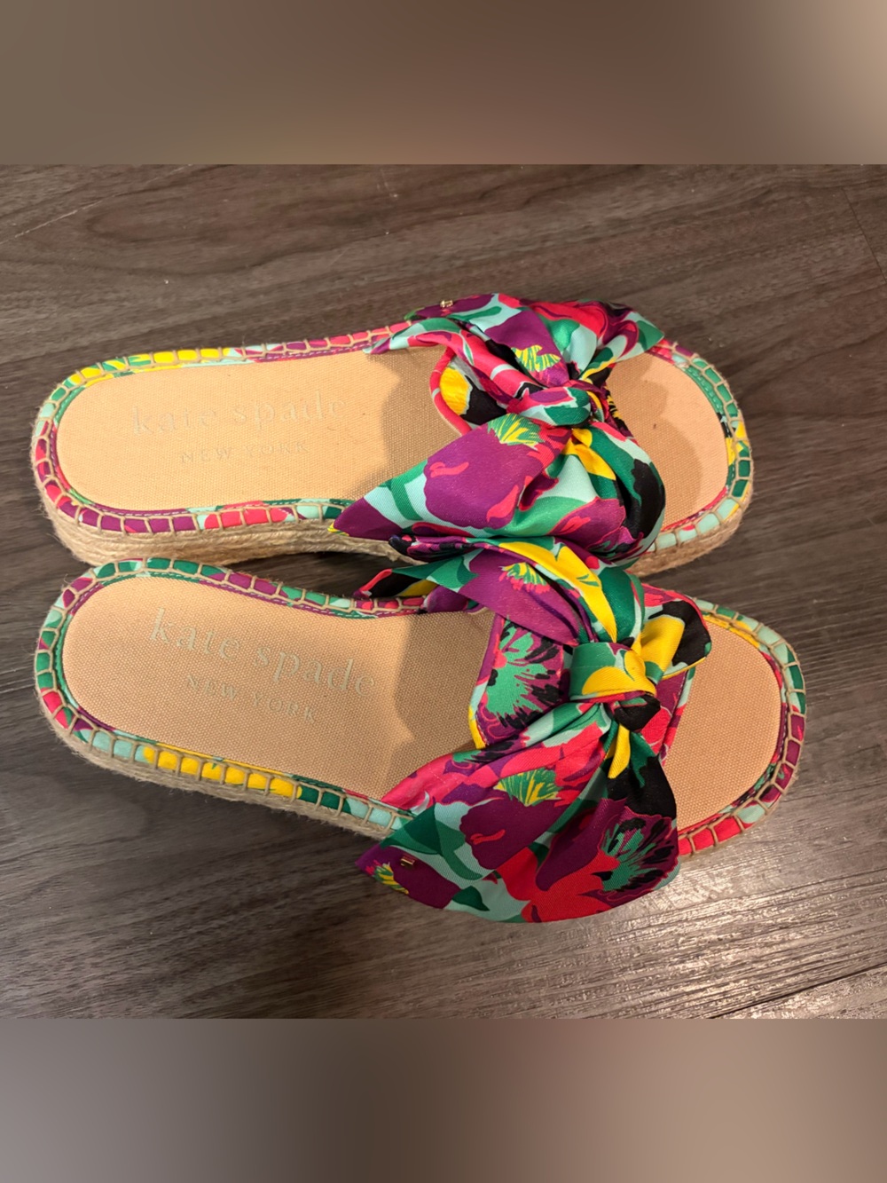 NWOT Kate Spade New York Floral Bow Platform Espadrille Slides Size 8.5 - Picture 2 of 4